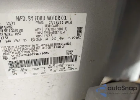 2014 Ford Explorer from USA, damaged, VIN 1FM5K7B86EGB43685